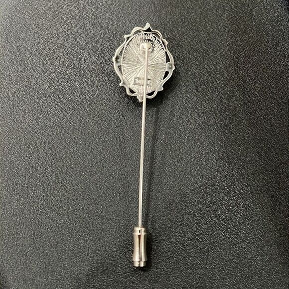Trifari Vintage Blue White Silver Tone Cameo Hat Pin Brooch Stick Pin 3" Long - Picture 4 of 10